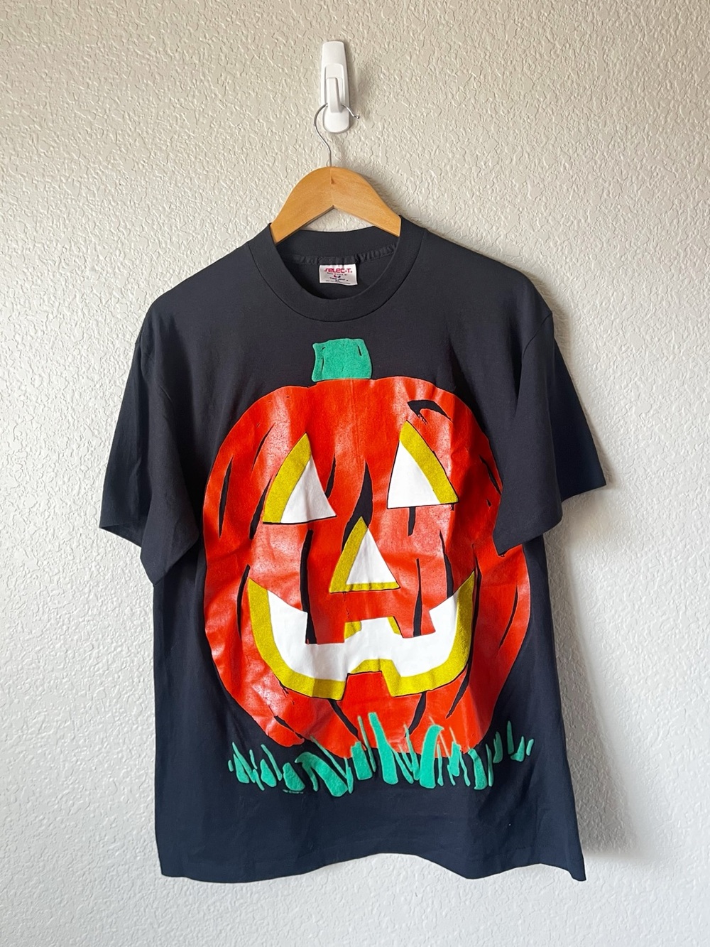 Vintage 80s Tee Halloween Jack O Lantern Huge Pumpkin Graphic Spooky T-Shirt XL